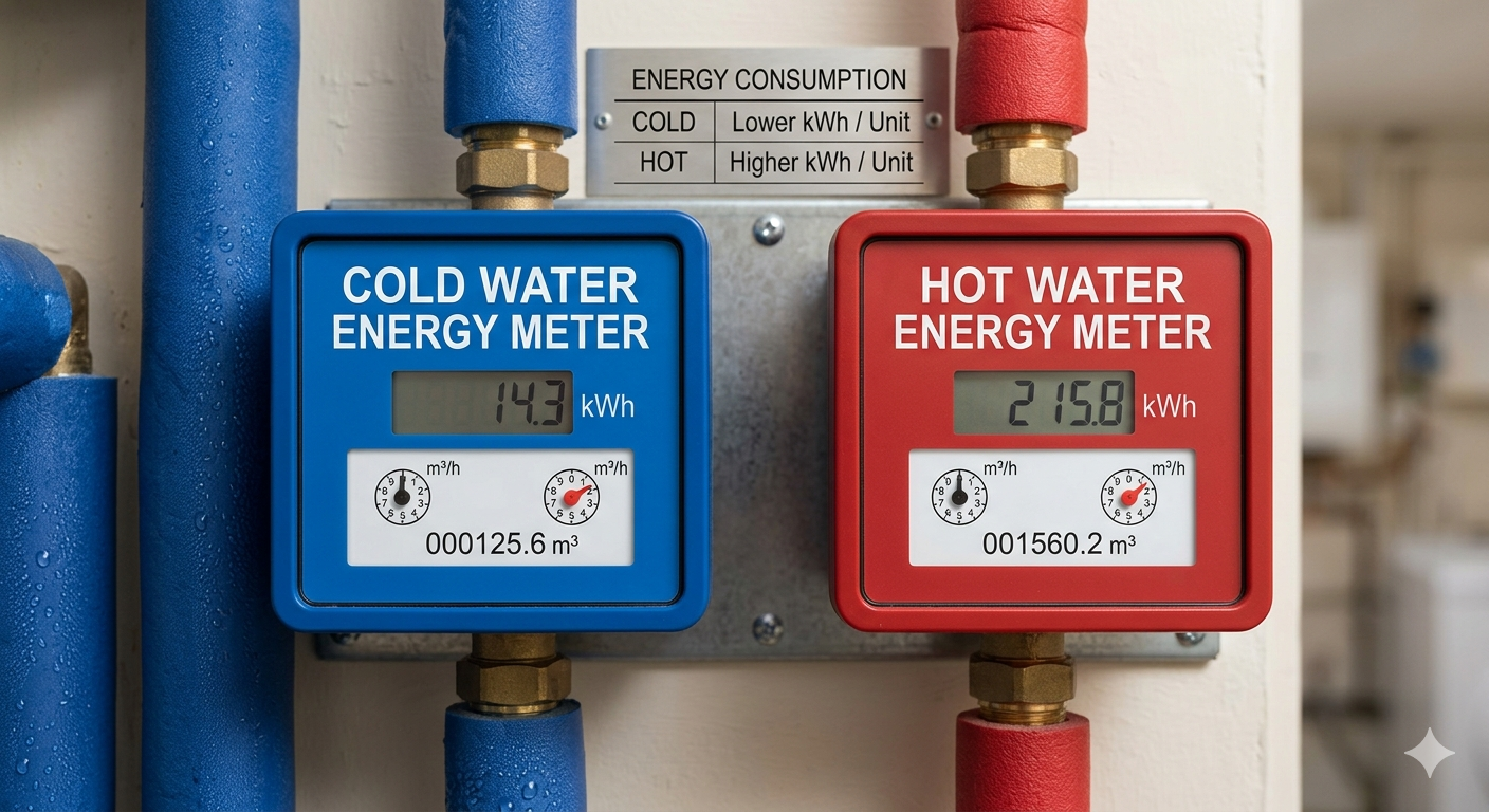 Split meter showing 10% for motor vs 90% for water heating on a washing machine