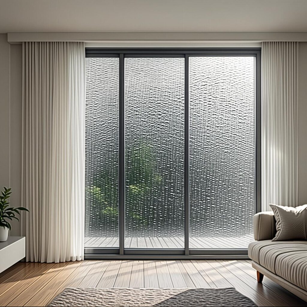 A clean, well-lit window covered with a neat sheet of clear thermal packing material in an organized home