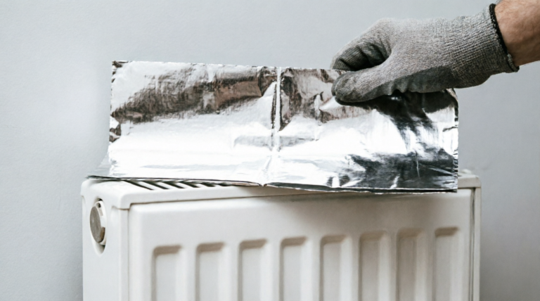 Installing a rigid reflective heat panel behind a home radiator