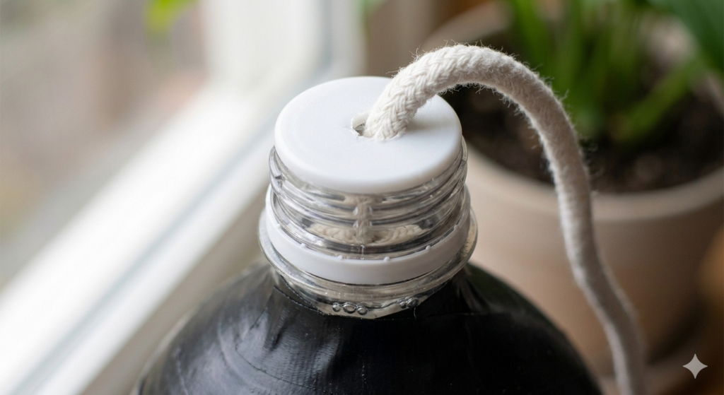 Detail view of the cotton wick thread for self-watering planter